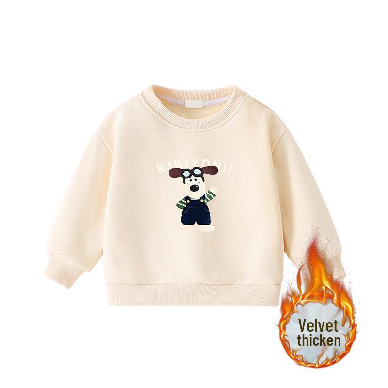 Popular Korean-Style Kids' Round Neck Long Sleeve Velvet-Lined Loose Hoodie