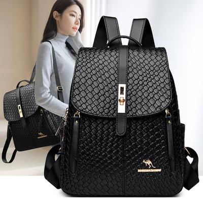 Mochila de cuero de color sólido para mujer, mochila de gran capacidad, bolso de viaje para madre