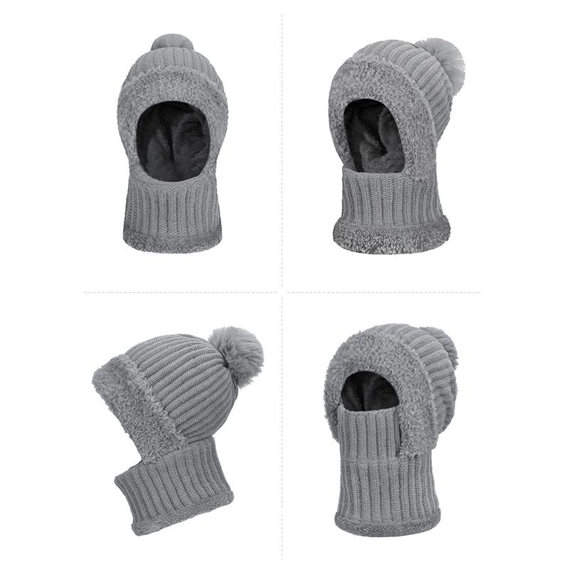 High Stretch Solid Color Knitted Scarf Mask All-In-One Cap Women's Winter Cycling Windproof Warm All-In-One Cap