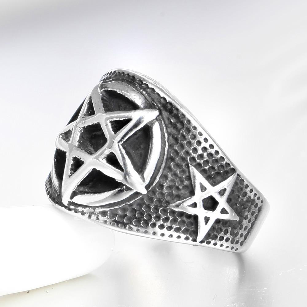 New Punk Usa Size 7 To 13 Size 316L Stainless Steel Jewelry Gold Color Men's Ring Retro Five-pointed Star Gift Jewelry