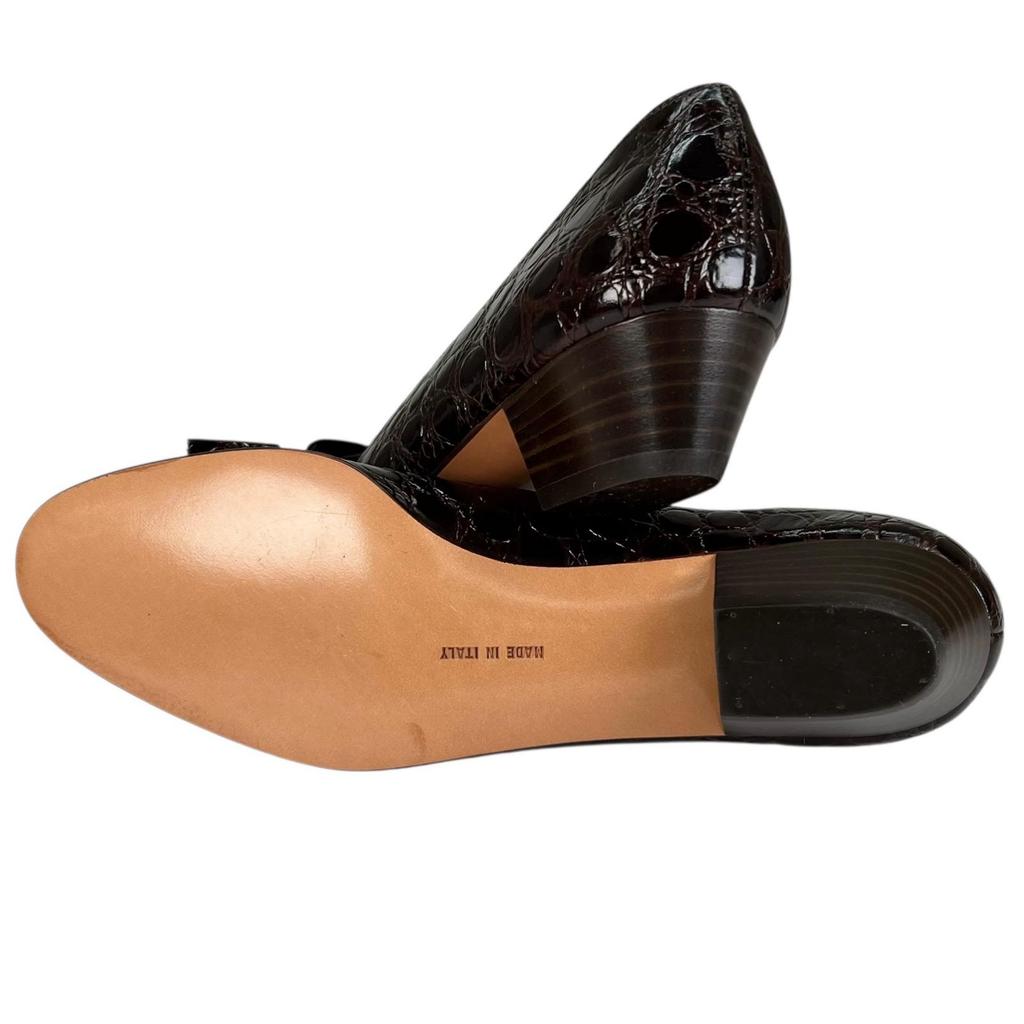 Ausgezeichnete Salvatore Ferragamo Pumps VARA Vara Schleife Braun Krokodil Damen 5 Gebraucht