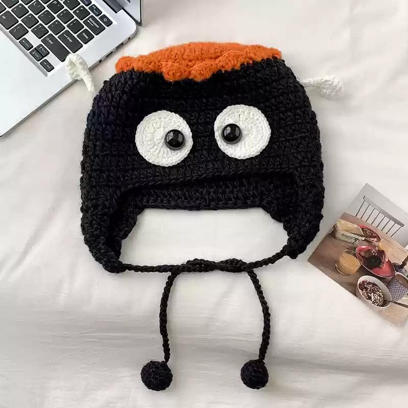 

Осенне-зимние теплые шапки-ушанки, студенческие универсальные, открывающие лицо, забавные, пуловер хуба, милая мультяшная шерстяная шапка, женская M（56-58cm） чёрный