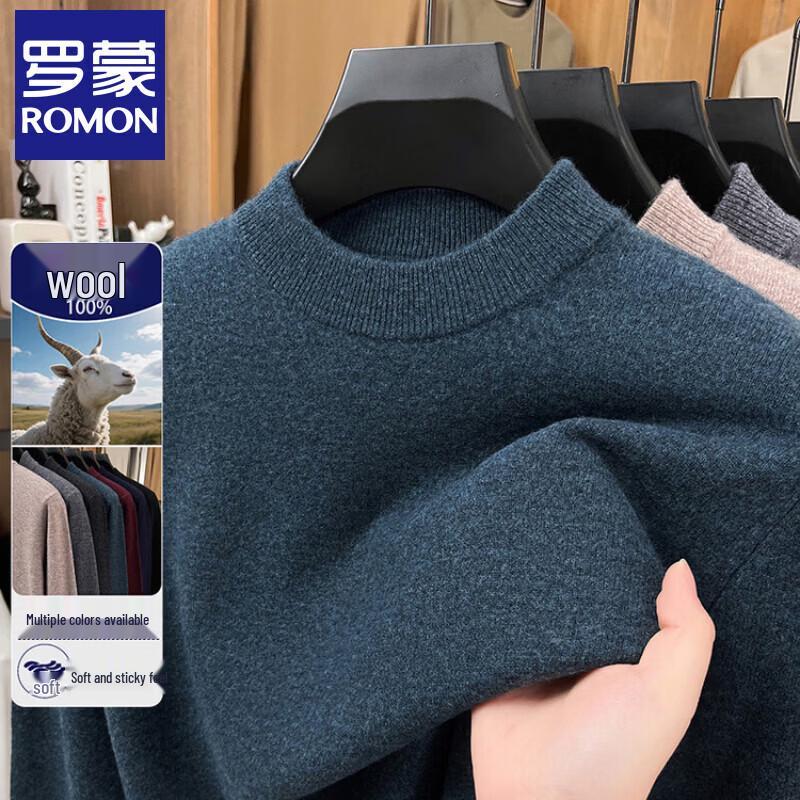 ROMON Men's Premium Merino Wool Crew Neck Pullover Sweater