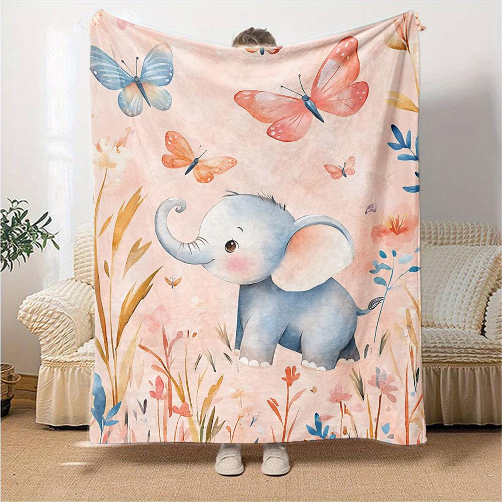 1pc Elephant Name blanket Lightweight Flannel Throw for Sofa Bed Travel Camping Livingroom Office Couch Chair