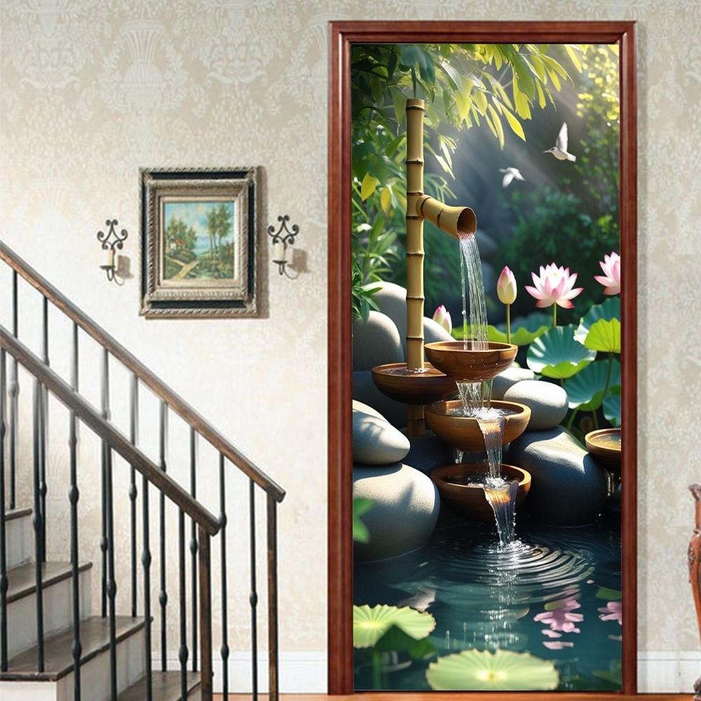 1Pcs landscape Vinyl Door Sticker For Bedroom Home Decor Self Adhesive Removable Wall Decal Door Renovation Waterproof Poster