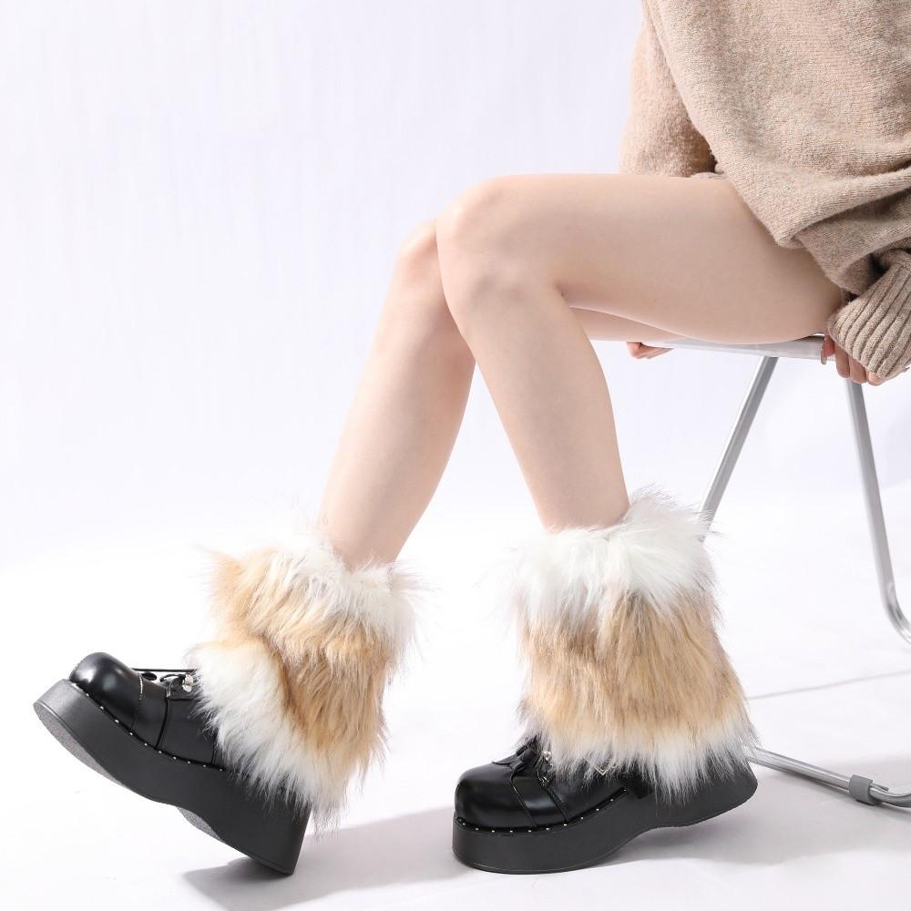 Kawaii Faux Fur Furry Leg Warmers Japanese Style Thickened Long Tube Sock JK Foot Cover Knee High Girls Socks Women Uniform