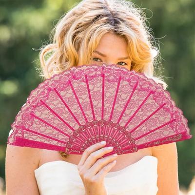 Chinese Stijl Kant Vouwventilator Plastic Traditionele Bloempatronen Handventilator Ergonomische Greep Draagbare Handheld Ventilator voor Vrouwen Dansen Cosplay Bruiloft
