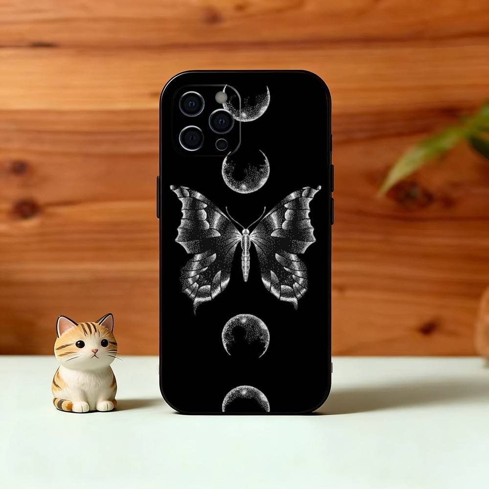 Dark Butterfly Series Phone Case For iPhone 17,16,15,14,13,12,11 Plus,Pro Max,XS,Soft Silicone Black Cover