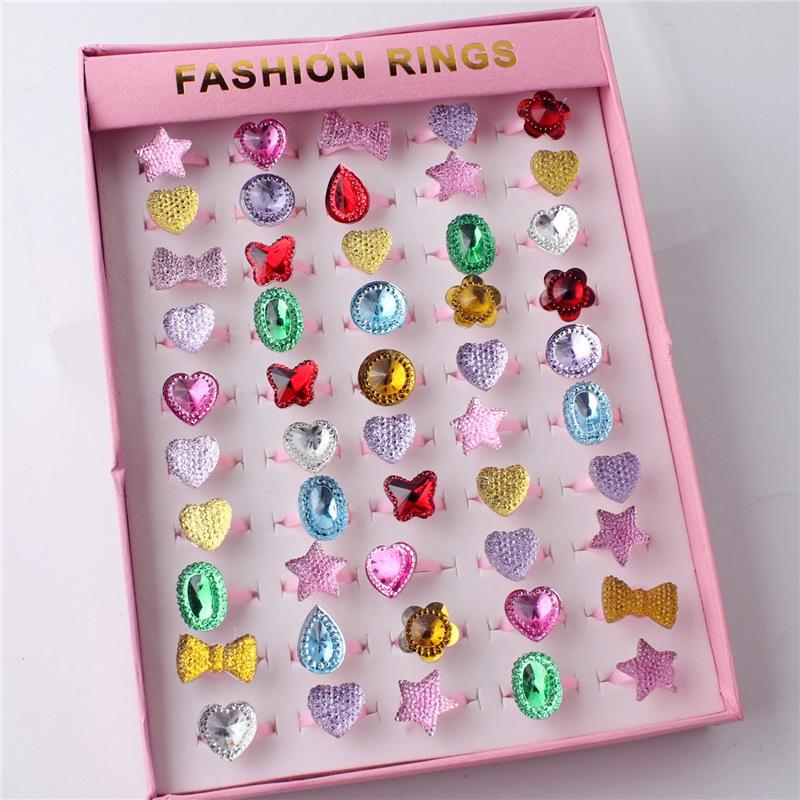 50Pcs Cartoon resin children's ring - Sweet flower ring - Gift box set finger ring - Party gift