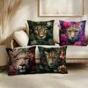 Uropean Fashion Leopard With Wreath Animal Portrait Cushion Cover Soft Plush Throw Pillow Cover  Cushion Case  Sofa Home Decor