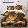 Lion and Rose Pattern Bedding Home Decoration Birthday Gift (1 * duvet cover + 2 * pillowcase, without core)