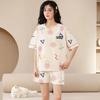 Summer simple casual pajamas women's Korean version cool thin cotton round neck short-sleeved shorts set women's loungewear summer