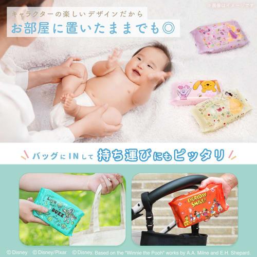 LEC Disney 99% Pure Water Baby Wipes, 80 Sheets X 20 Packs (Mickey & Friends) / 1600 Sheets / Soft Sheets / Additive-Free / Made In Japan