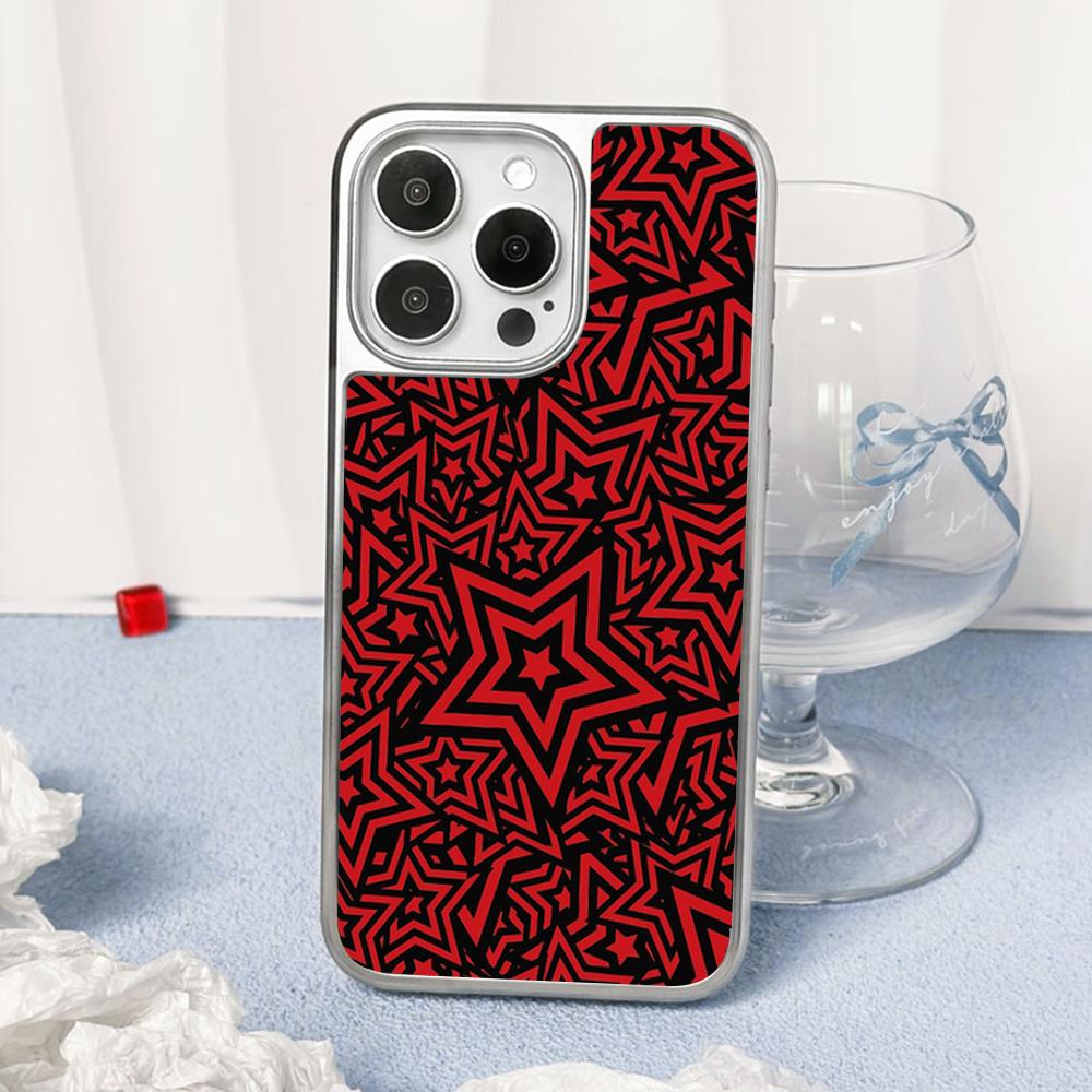 P5 Hot Game Pattern Design Ins Phone Case for iPhone 16 15 14 13 12 11 Pro Max Sheepskin Silver-edged Protective Case