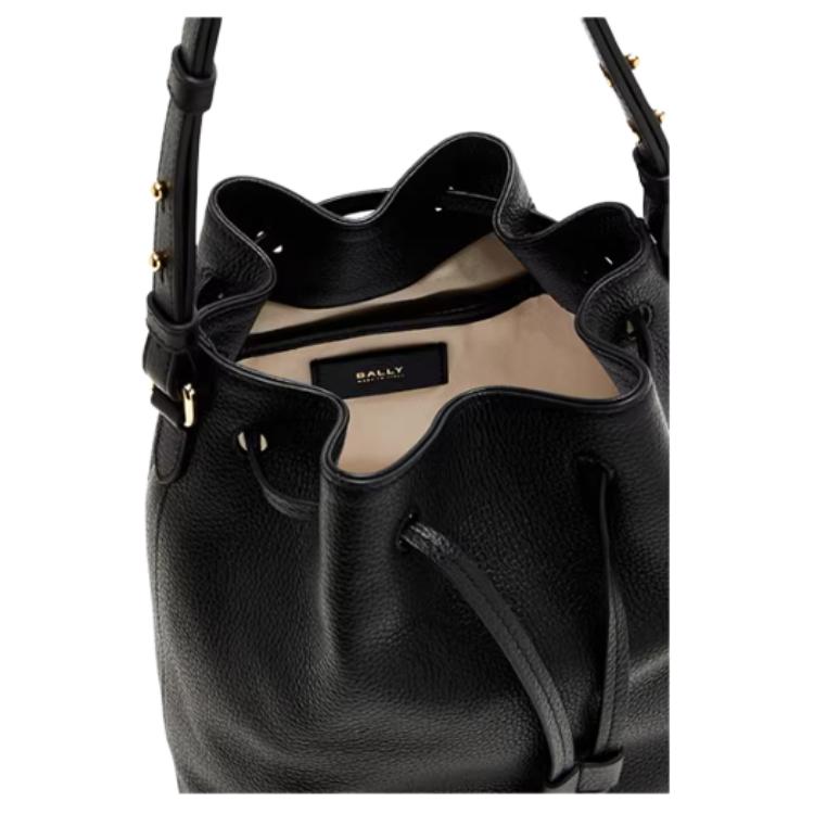 Bally Logo Kordelzugverschluss Beuteltasche Leder Umhängetasche Damen Taschen Schwarz 6312074