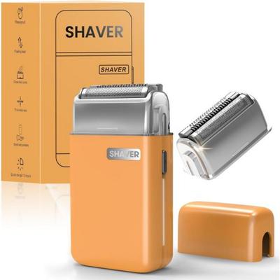 Folienrasierer für Herren, USB und Typ C, wiederaufladbar, elektrischer Friseur-Bartschneider, kabellos, kompakt, tragbar, Reisefriseur, Gold