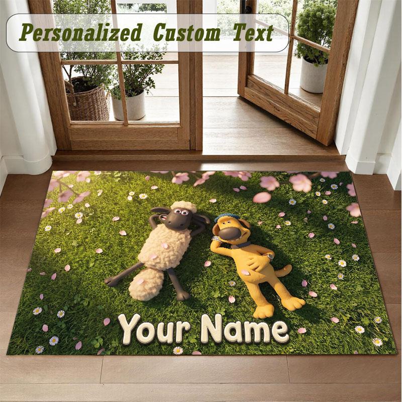 Crystal Velvet Square Rug Custom NameShaun the Sheep Pattern Non Slip Home Floor Decor Rug