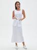 Capable Solid Color Linen Blend Micro-Elastic Vest & Long Dress Two-Piece Set - Summer/Autumn for Work or Casual Wear