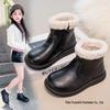 Girls' Non-slip Waterproof Leather Snow Boots with Soft Sole and Velvet Lining for All Seasons