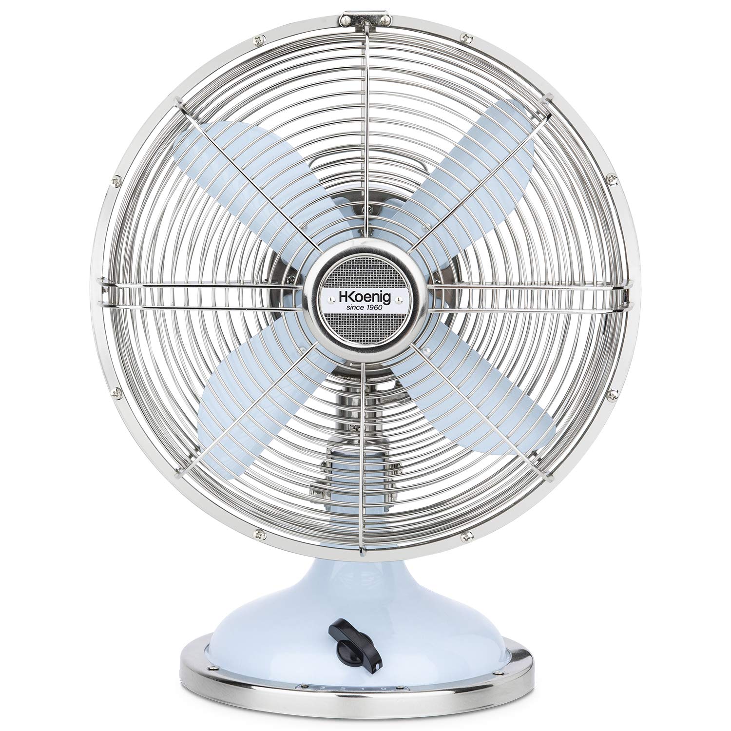 H.Koenig JOE50 Ventilatore elettrico retrò vintage, silenzioso, 3 velocità, fisso e oscillante 90 C, metallo, piedino antiscivolo [Efficienza energetica A+++] blu
