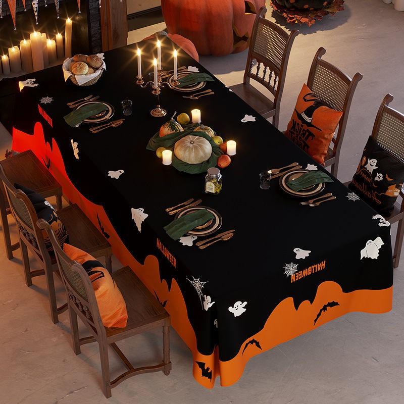 Halloween Tablecloth Decorative Cover Party Table Setting Pumpkin Spider Theme Festive Background