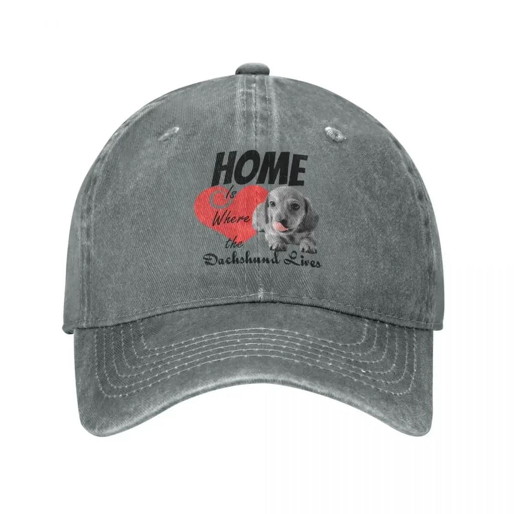 Home Is Where The Dachshund Lives Baseball Cap Unisex Distressed Cotton Snapback Hat Dog Activities Adjustable Fit Caps Hat