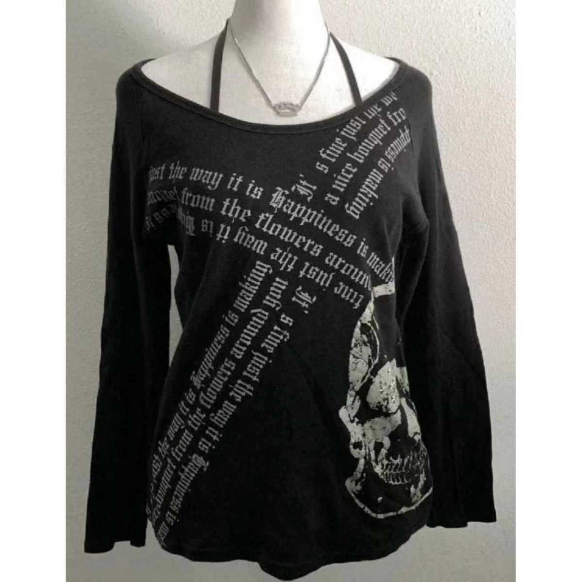 

Women s T-shirts Long Sleeve Sling Neck Tees Girls Y2K T-shirts Casual Leisure Street Wear L чорний