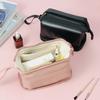 Wire Steel Doublelayer Makeup Bag Large Capacity Solid Color Storage Bag Wash