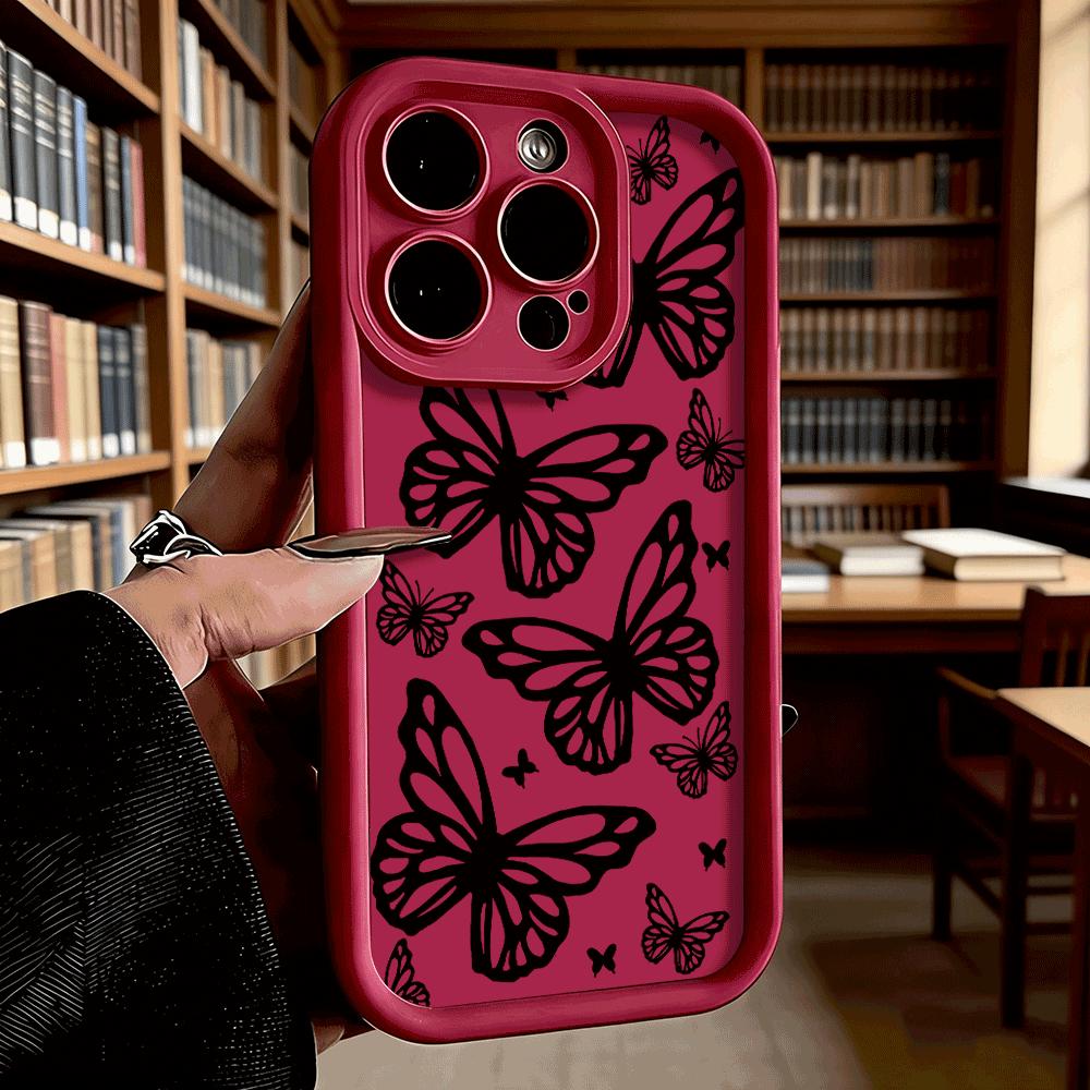 Outline Butterflies Silhouette Soft TPU Phone Case for iPhone 17 16 15 14 13 12 11 Pro Max Plus Shockproof Anti-Slip Cover