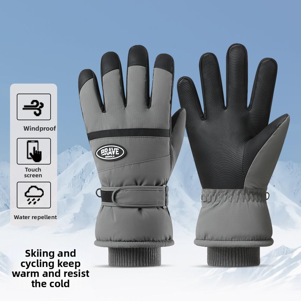 Motorcycle Winter Warm Snowboard Ski Gloves Unisex Non-Slip Touch Screen Waterproof Pu Leather Outdoor Cycling Fleece Snow Glove