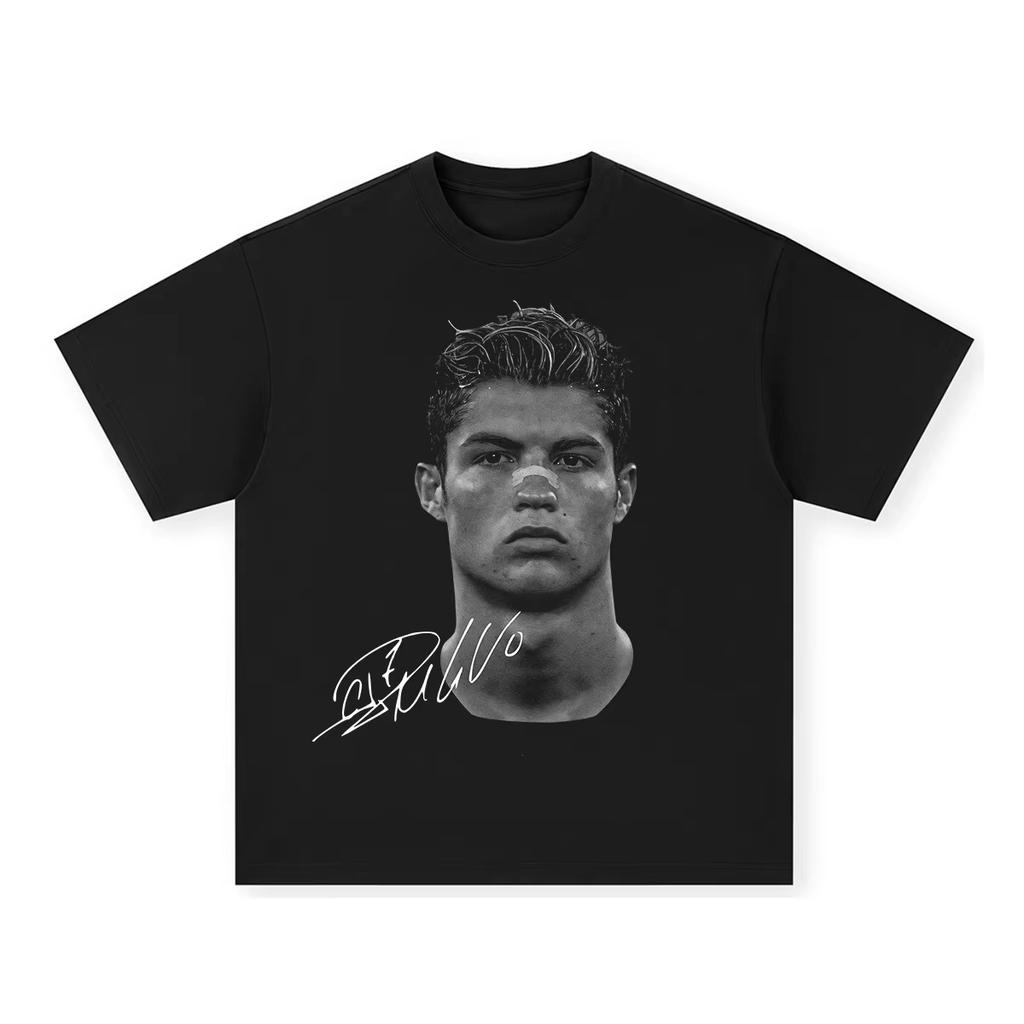 25ss Nové tričko s velkým potiskem obličeje Cristiano Ronaldo Fotbalová superstar Krátký rukáv Barevný potisk Pánské Dámské Unisex Oversized trička