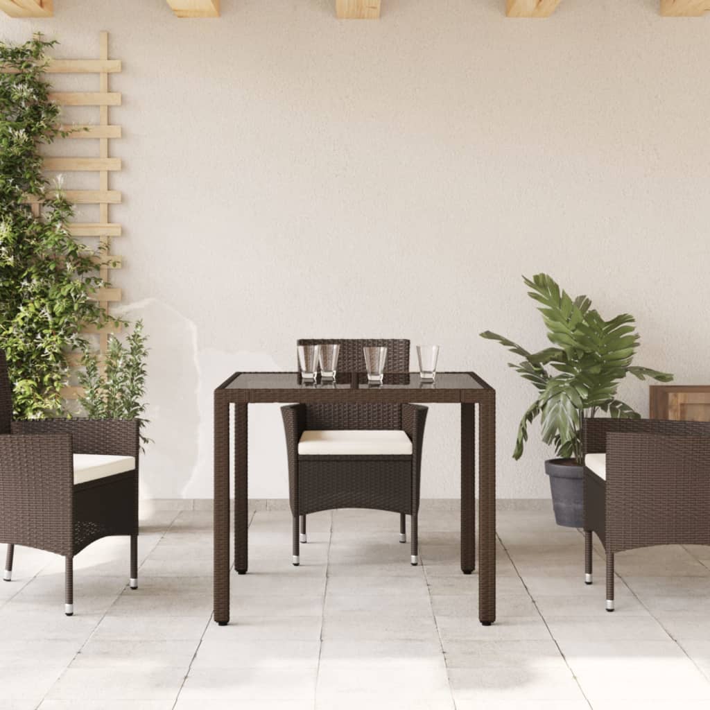 Vidaxl Garden Table with Glass Top, Brown, 90X90X75 Cm, Poly Rattan