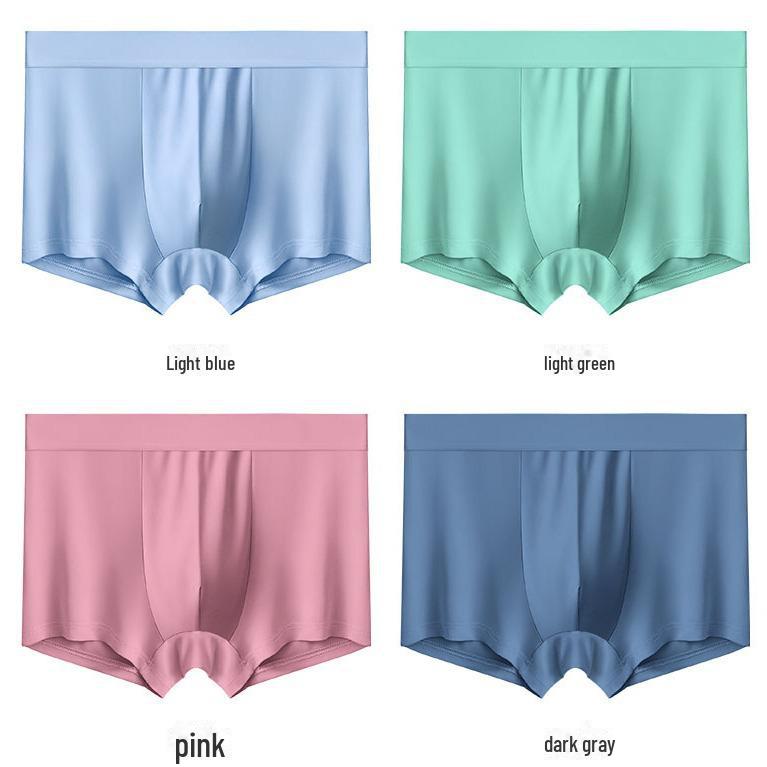 Jieyang Men's Ice Silk Breathable Boxer Shorts - Mid-Waist, Solid Color, Cotton Crotch