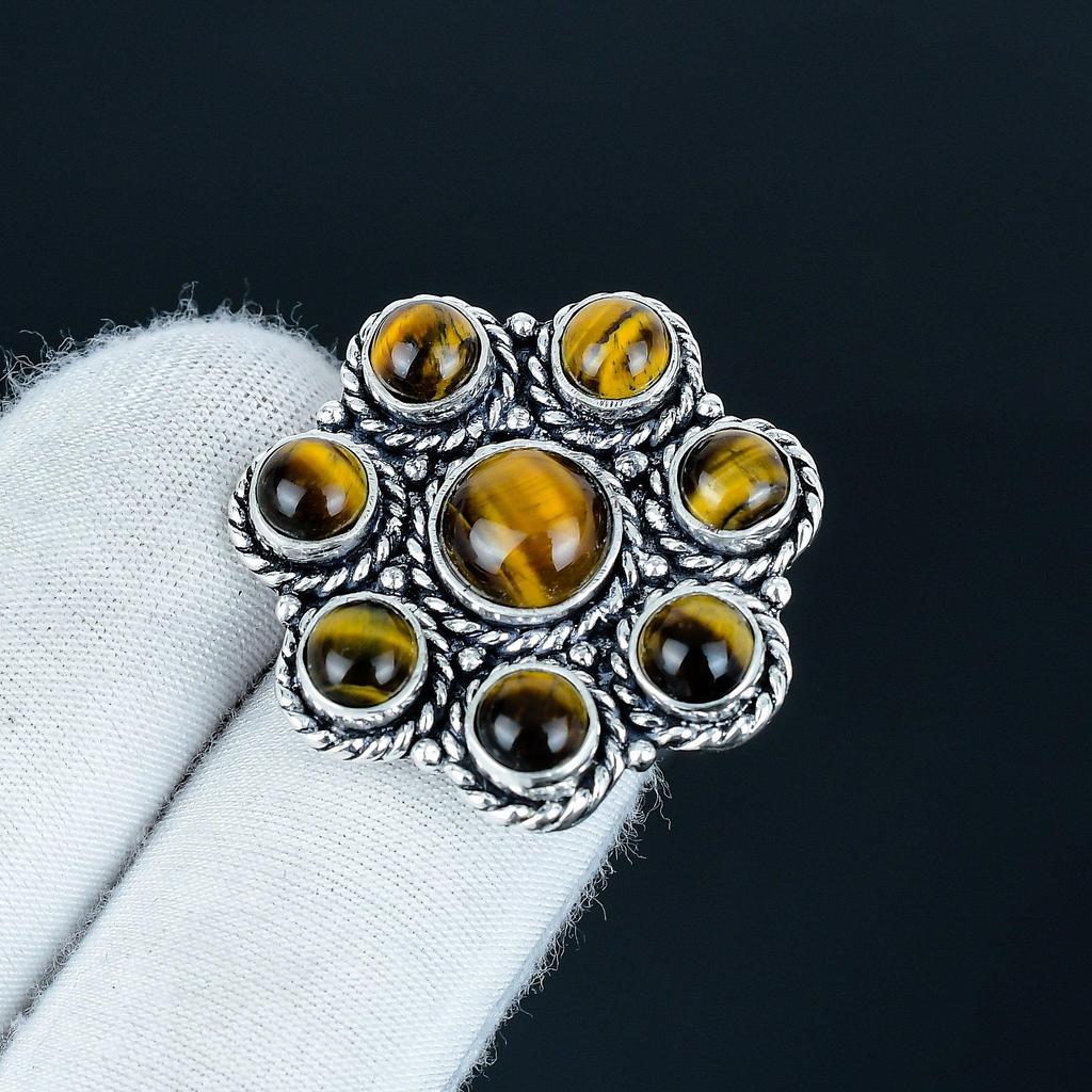 Natural Tiger Eye Gemstone Handmade 925 Sterling Silver Ring - Bohemian Jewelry Ring - Handmade Boho Jewelry for Women & Men, Party Wear Gifts