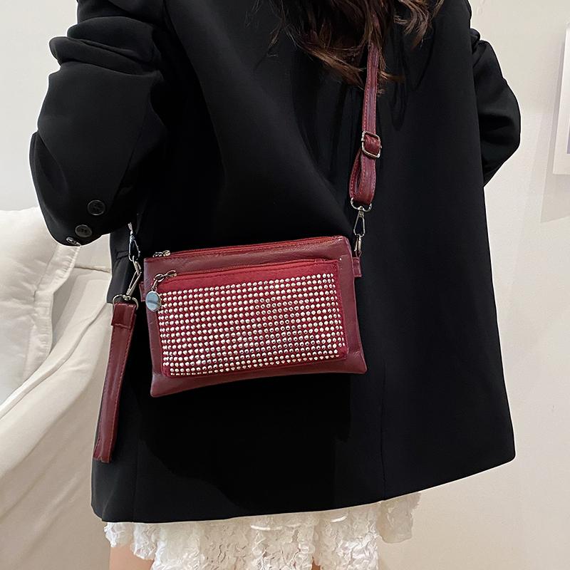 Women's Small Square Bag With Diamonds Shoulder Crossbody Bag