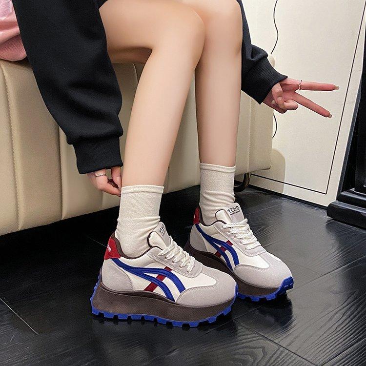 Sneakers autumn and winter new thick-soled heightened and thin dad shoes versatile fashion color matching small casual shoes