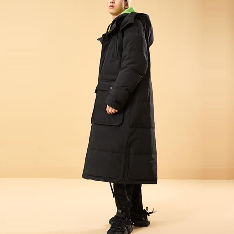 Li Ning Long Hooded Warm Loose Two-Piece Down Jacket Men Outerwear Standard-Black AEAP007-2