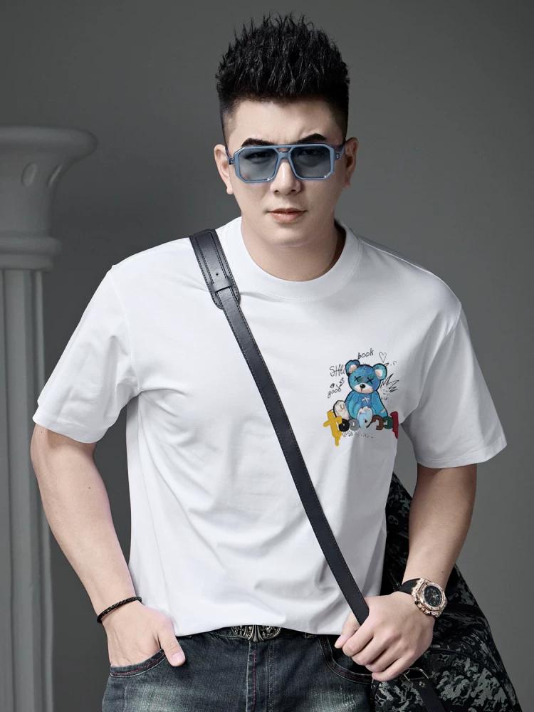 

Ozhouzhan Men s High end Bear Print Short sleeve T-shirt 2025 New Summer Trendy All-Match Half Sleeve Top Clothes L белый