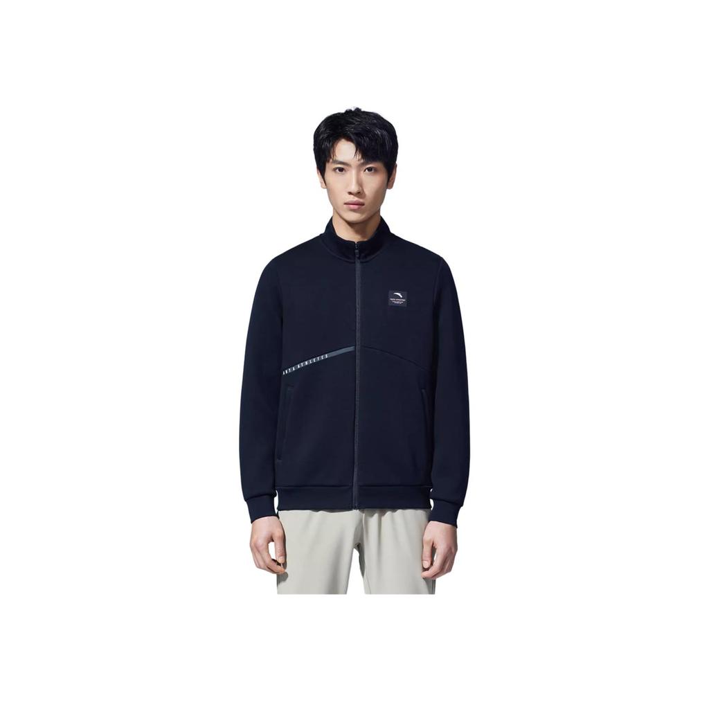 Anta Training Series Solid Color Logo Print Zip-Up Knit Sports Jacket Men Jackets Black 152317709-2
