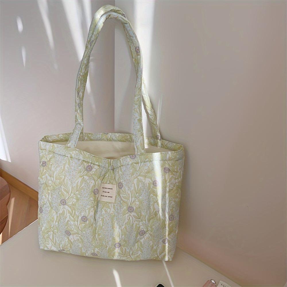 Large Capacity Floral Canvas Tote Bag Foldable Shoulder Bag with Fixed Straps, Canvas Lining, No-Closure Design, Machine Washable
