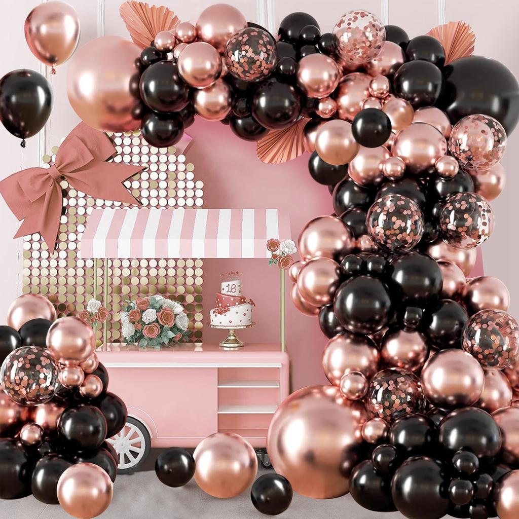 Black Metallic Rose Gold Balloon Garland Arch Kit Happy Birthday Party Decoration Adult Girl Wedding Party Confetti Ballons