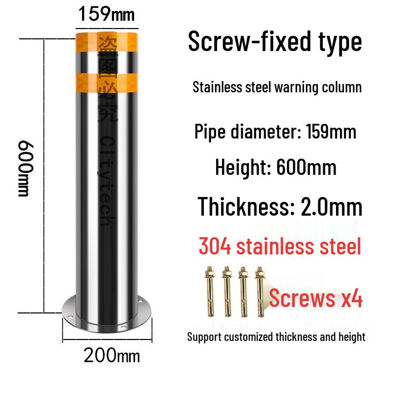 Stainless Steel Reflective Bollard: Thickened Anti-Collision Road Post, 304 Steel Parking Space Isolation Post.