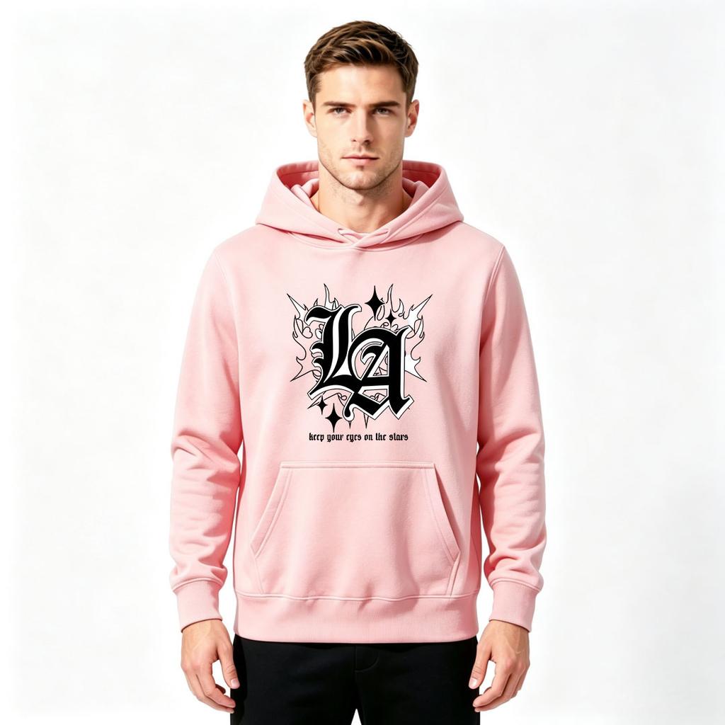 Erkek Kazak Kapüşonlu Sweatshirt, Günlük Giyim İçin Rahat LA Yıldız Alev Grafik Baskılı Uzun Kollu Kapüşonlu Sweatshirt