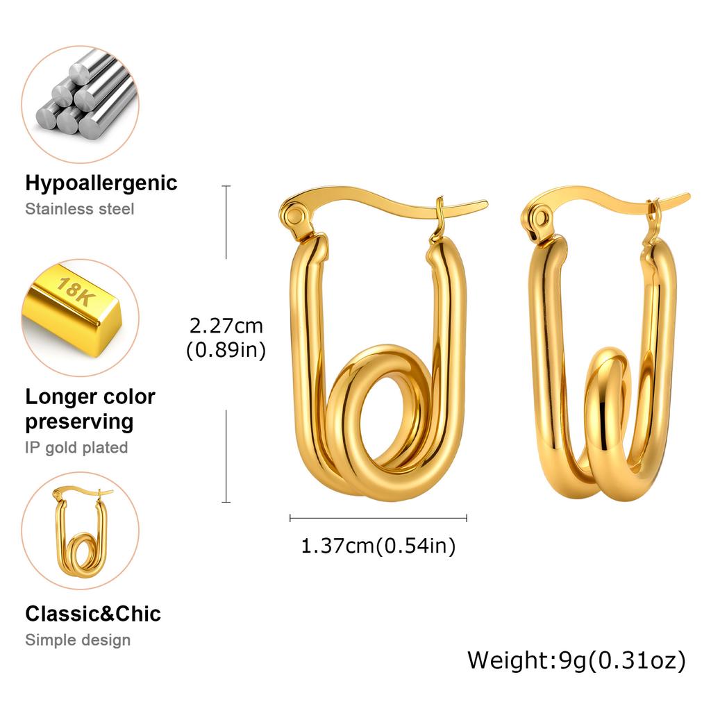 Minimalist Gold Color U-Shape Earrings for Women, Stainless Steel Irregular Geometric Hoop Earrings, Party Fashion Chic Jewelry