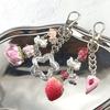 Strawberry and Peach Matching Keychain Bow Cake Star Pendant Charms Backpack Decoration Handmade Jewelry Accessories