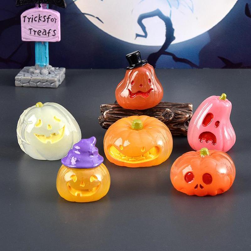 Cute Halloween Luminous Pumpkin Desktop Ornament Car Home Decor Room Decor Landscape Craft The Dollhouse Ornaments Accessories