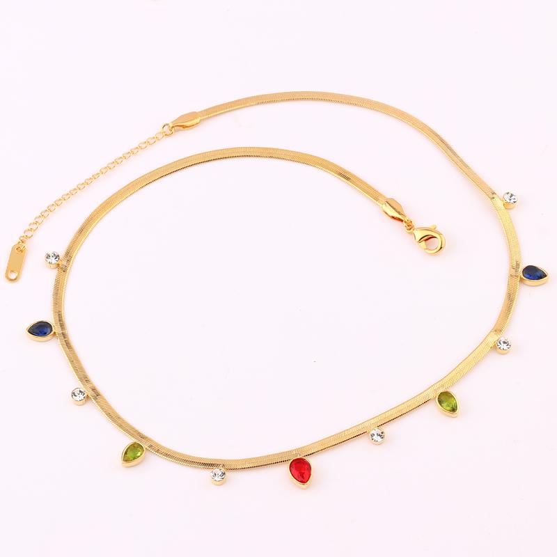 2026 New 18k Gold Plated Chain Necklace Women with Cubic Zircon,Green Stone Rainbow CZ Snake Necklace Adjustable Choker Jewekry