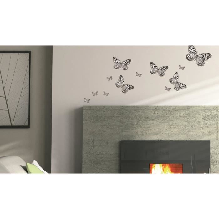 PLAGE Stickers Adhésif Mural Taille S - Papillons Noirs Et Blancs 2 Planches 29,7 X 21 Cm, Divers Motifs PRODUIT CREATEUR