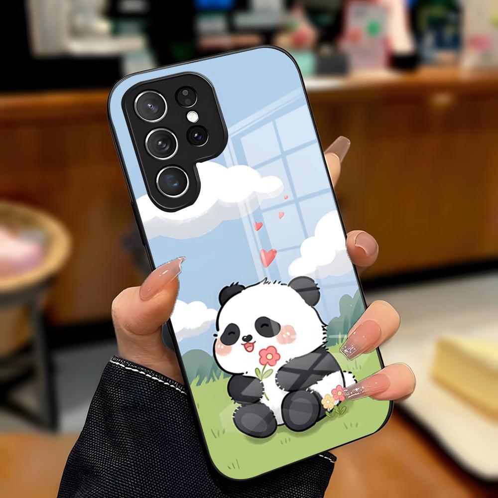 Cute Panda Phone Case For Samsung A25 A13 A33 5G A54 A36 A35 A56 A52 A14 Shockproof Glass Cover