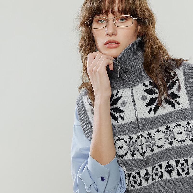 Women's Fair Isle Jacquard Lapel Sleeveless Sweater Vest